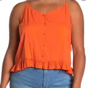 4/$25 Abound orange cropped tank top with button and ruffle detail